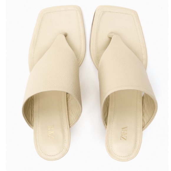 Zara Wide Strap With Toe Post Heeled Leather Sandals Sz:7.5 NWT - Picture 8 of 14